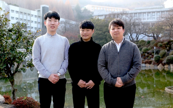 KAI트랙 합격자 단체사진(왼쪽부터 이지훈, 박준영, 이영수 학생)