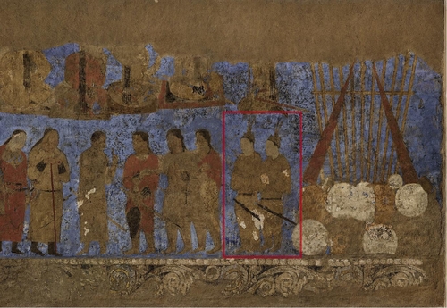 고구려 사신 그려진(사각형 부분) 우즈베키스탄 아프로시압 박물관 궁전벽화 / 문화재청 제공