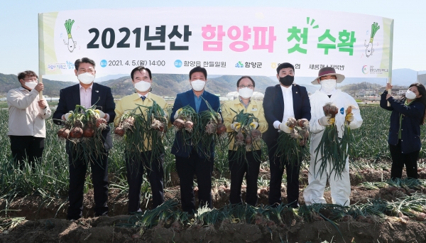 강선욱(62) 함양농협 조합장은 조합장 당선 2년 만에 농업경쟁력 대통령표창을 수상한 이력을 가지고 있다. 사진은 구워먹는 함양파 첫 수확.